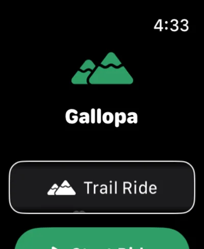 Gallopa Apple Watch app start screen with ride type picker